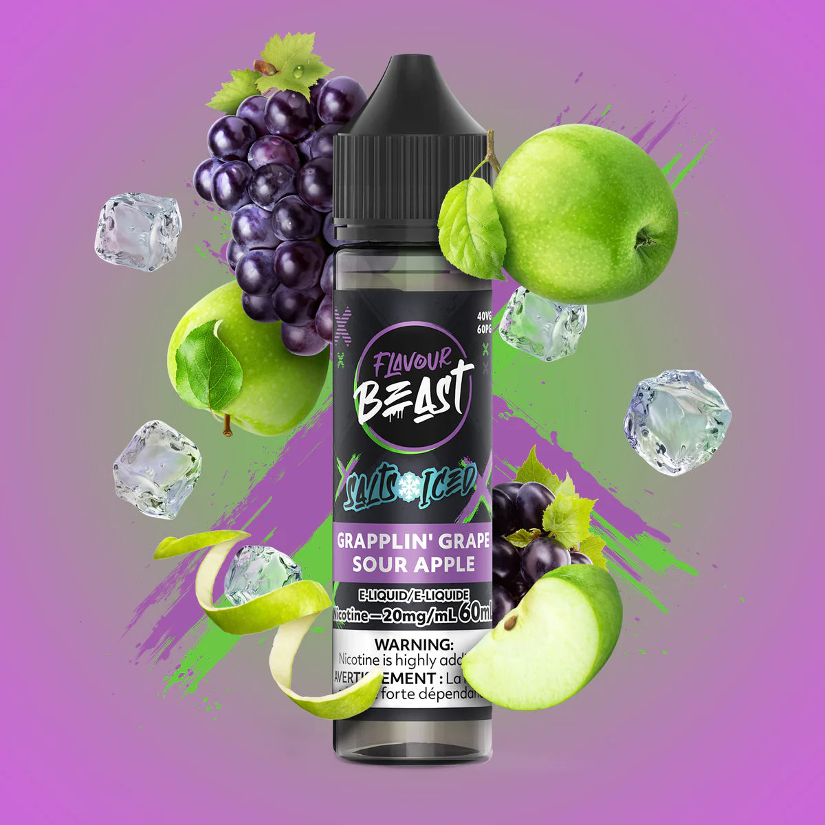 FLAVOUR BEAST 60ML - GRAPPLIN GRAPE SOUR APPLE ICE